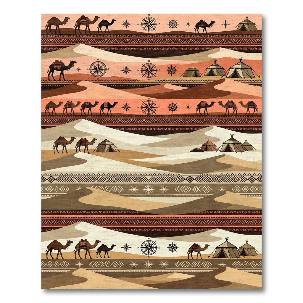 Earthy Desert Camel Compass Stripe Rug