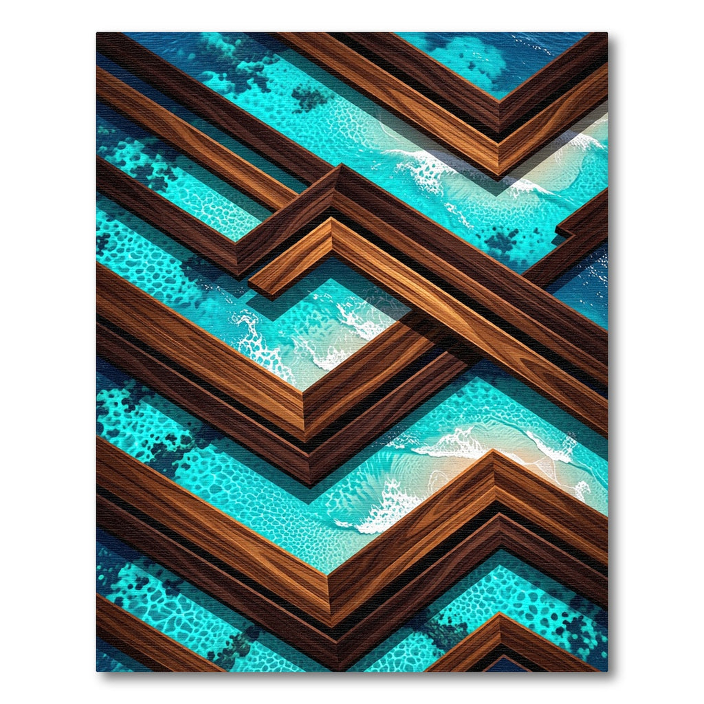 Geometric Wooden Frame Ocean Wave Art Rug