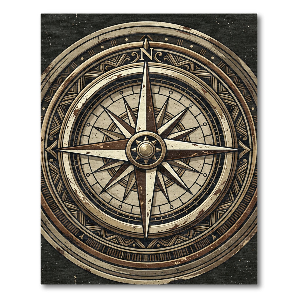 Vintage Nautical Compass Medallion Area Rug