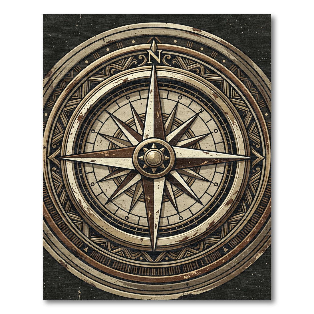 Vintage Nautical Compass Medallion Area Rug