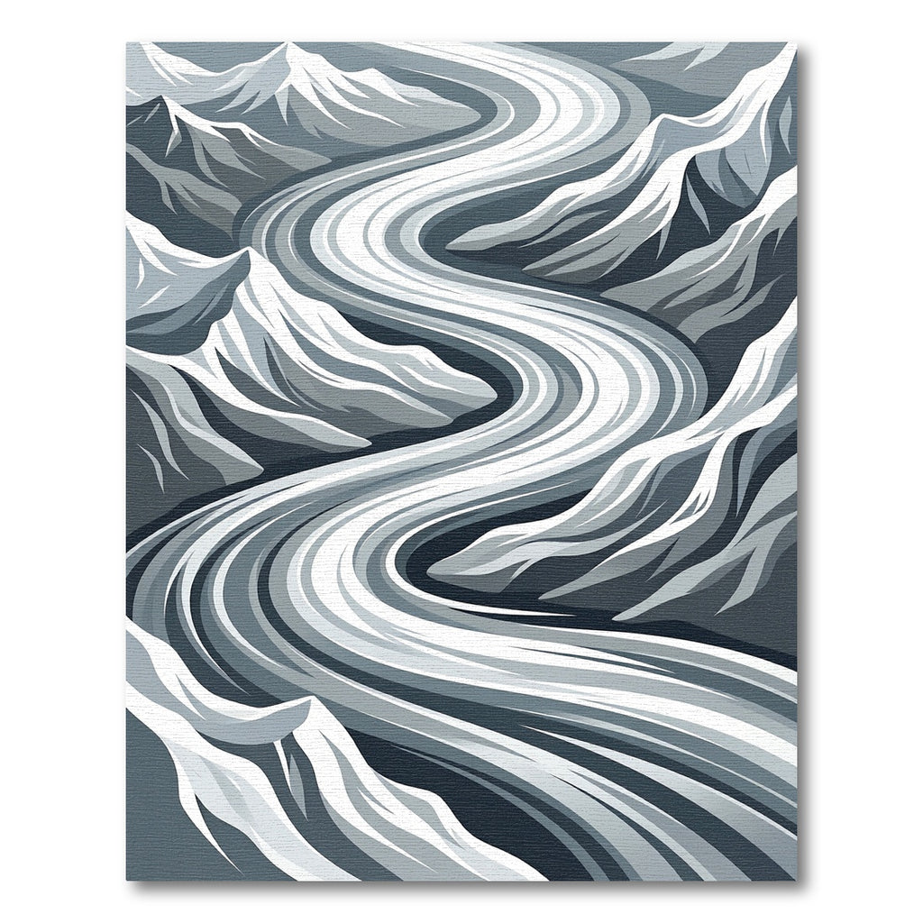 Modern Monochrome Glacial Winding River Rug
