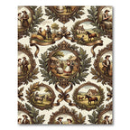 Vintage Country Scene Oval Frame Rug