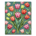 Elegant Pink Green Tulip Floral Artwork Rug