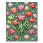 Elegant Pink Green Tulip Floral Artwork Rug