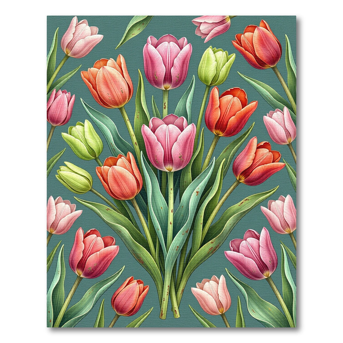 Elegant Pink Green Tulip Floral Artwork Rug