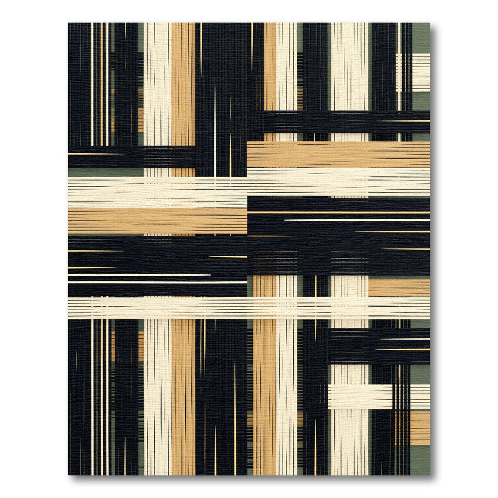 Abstract Black Cream and Ochre Grid Rug