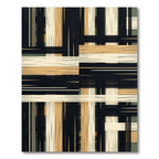 Abstract Black Cream and Ochre Grid Rug