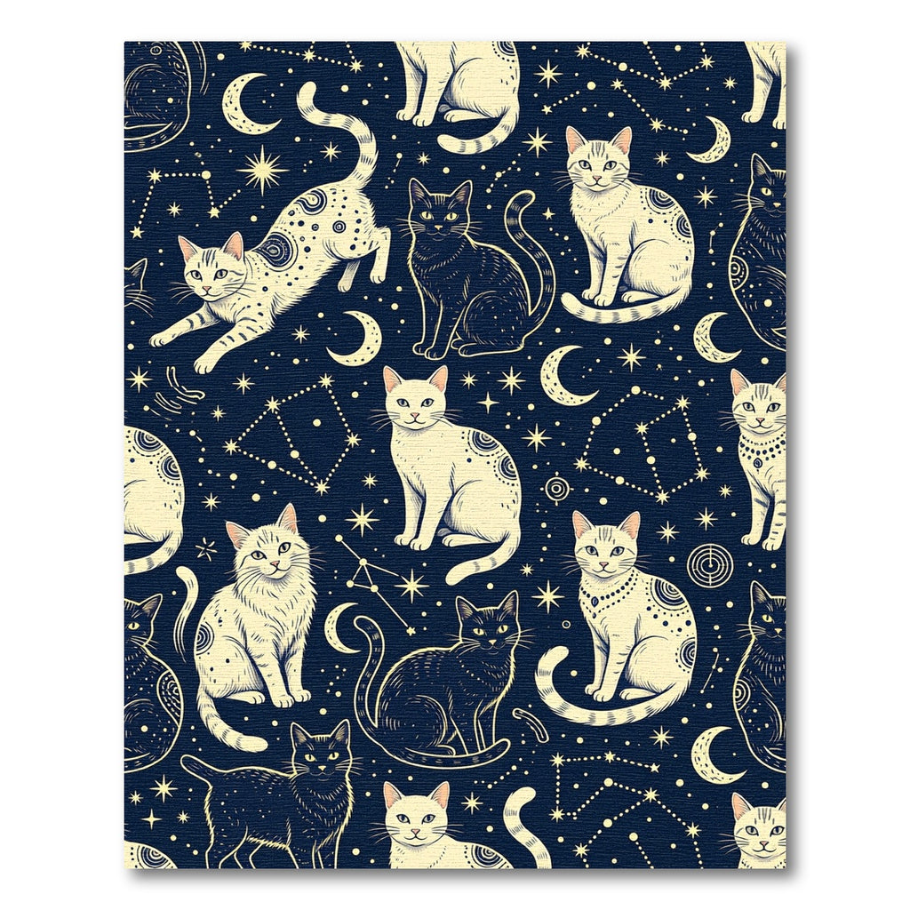 Celestial Cat Constellation Navy Moon Rug