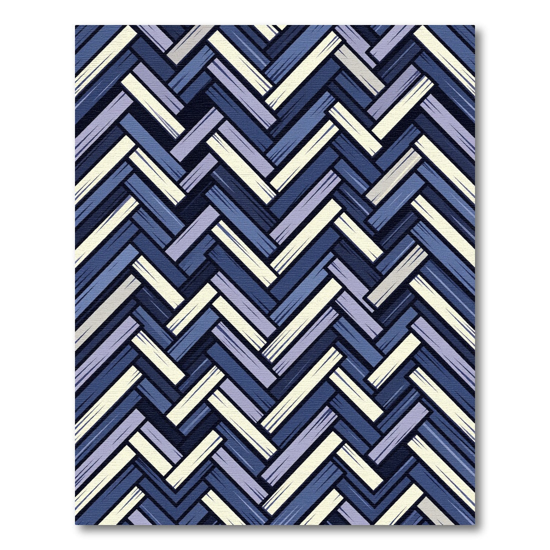 Blue Herringbone Weave Geometric Texture Rug