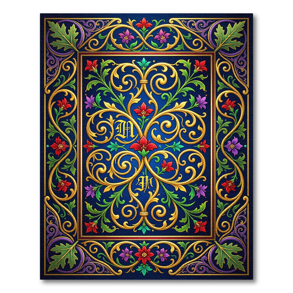 Gilded Royal Blue Baroque Floral Scroll Rug