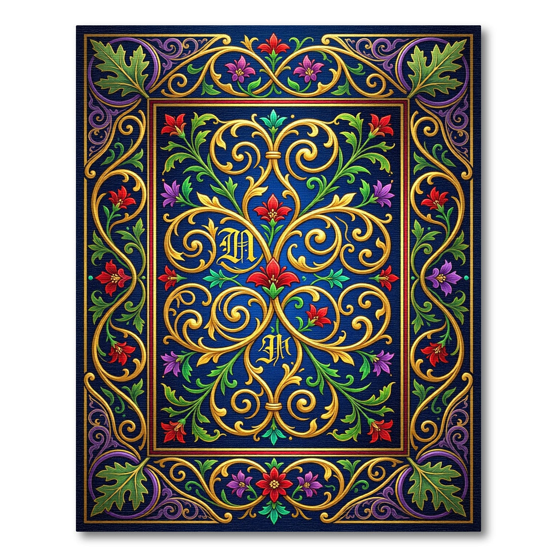 Gilded Royal Blue Baroque Floral Scroll Rug