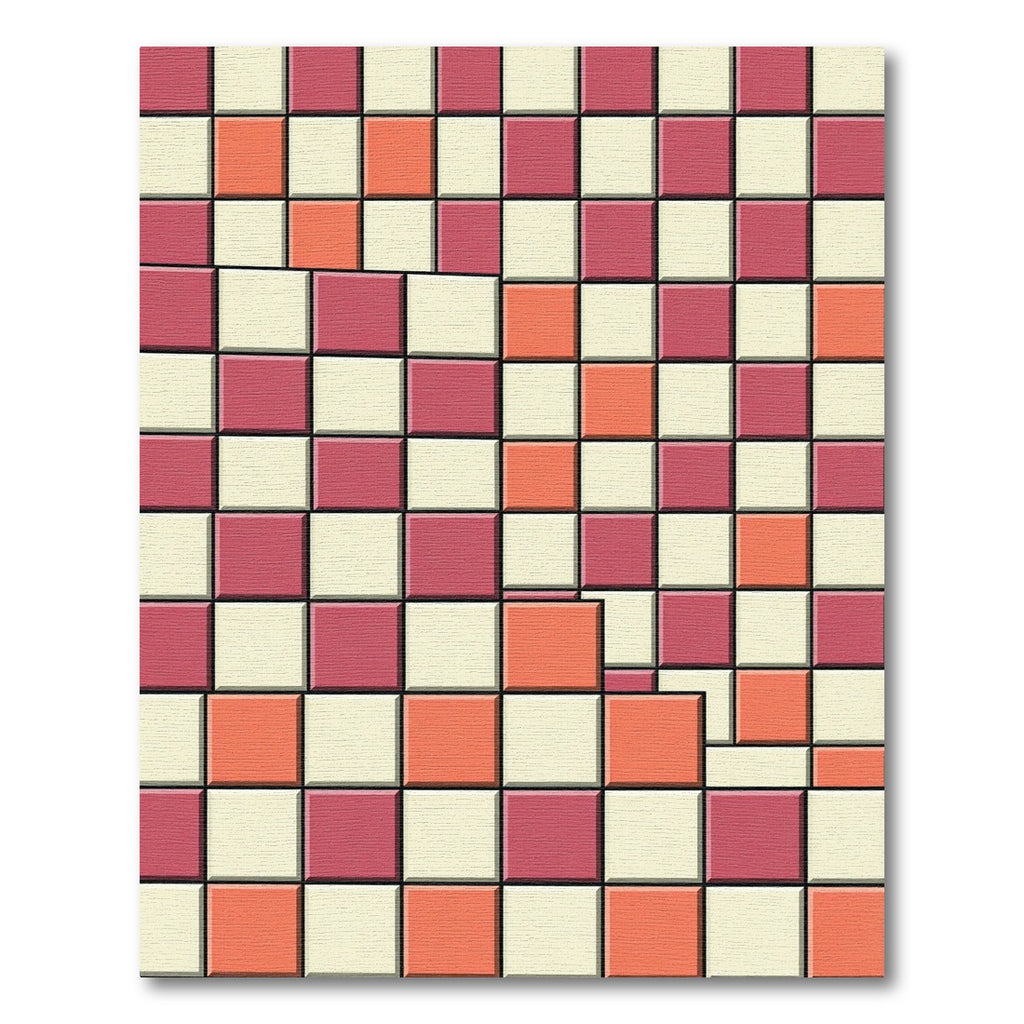 Modern Geometric Crimson Coral Grid Rug