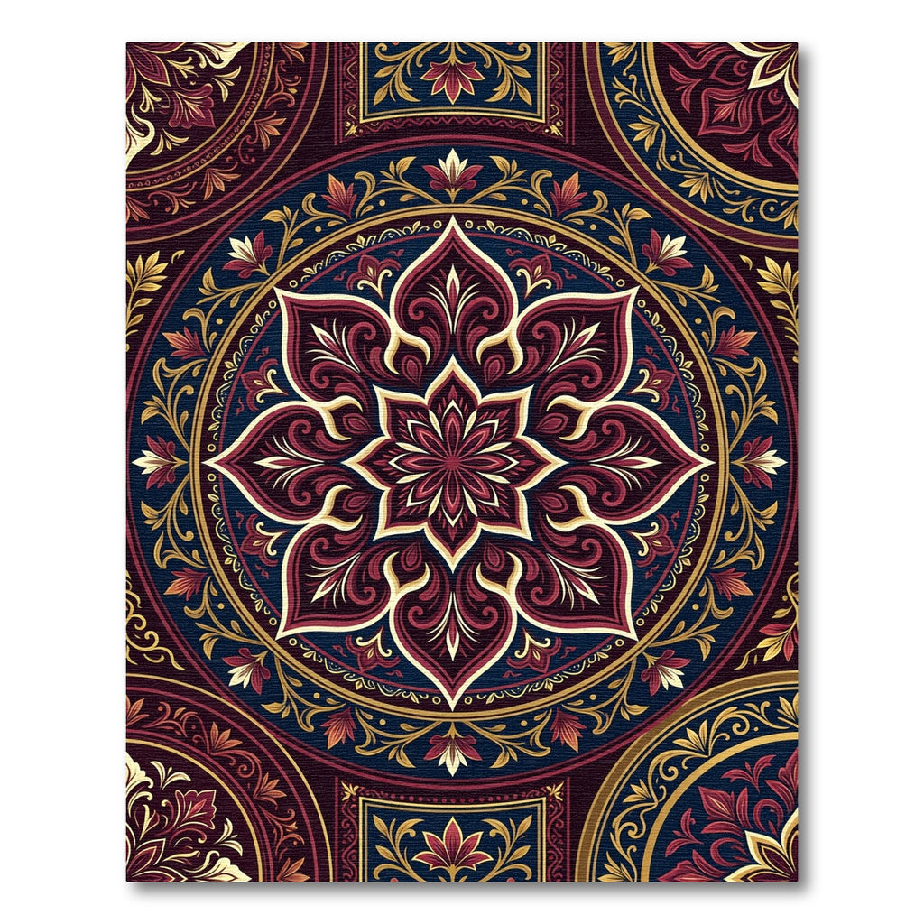 Deep Crimson Floral Medallion Gold Accents Rug