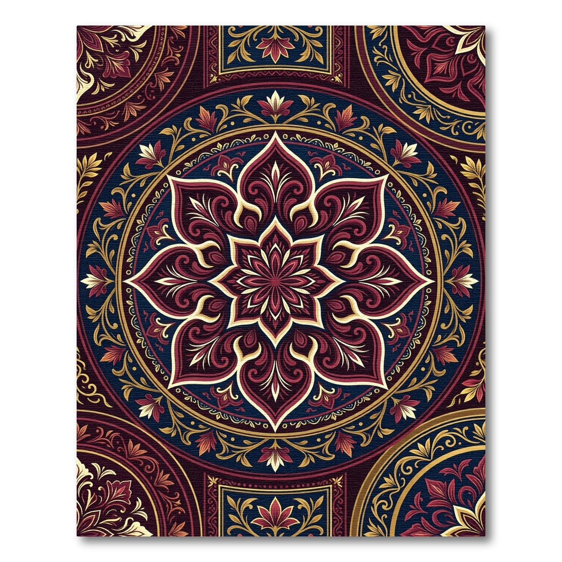 Deep Crimson Floral Medallion Gold Accents Rug