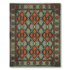 Vintage Teal and Rust Diamond Rug