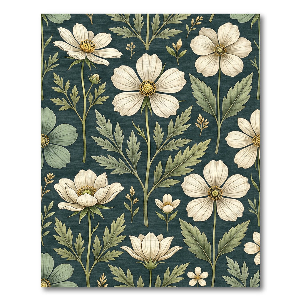Botanical Cream Flower Dark Teal Wallpaper Rug
