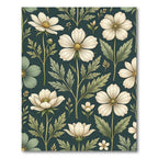 Botanical Cream Flower Dark Teal Wallpaper Rug