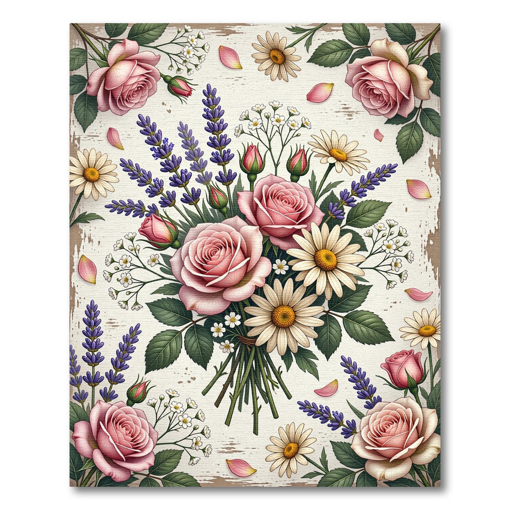 Romantic Pink Rose and Lavender Bouquet Rug