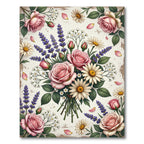 Romantic Pink Rose and Lavender Bouquet Rug