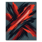 Bold Crimson Black Abstract Brushstroke Rug