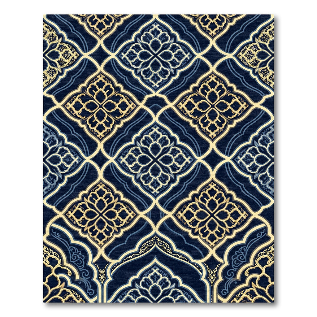 Midnight Navy Gold Ornate Damask Rug