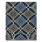 Midnight Navy Gold Ornate Damask Rug