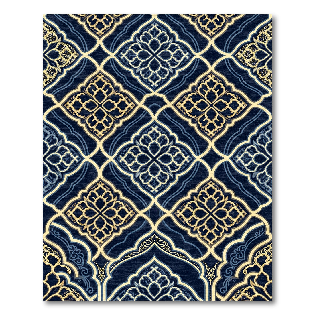 Midnight Navy Gold Ornate Damask Rug