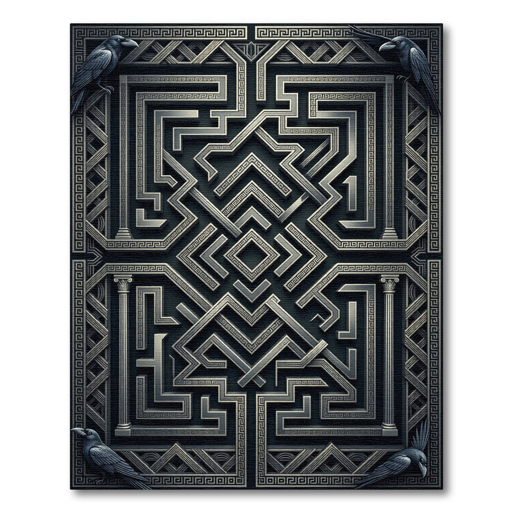 Dark Silver Maze Raven Court Rug