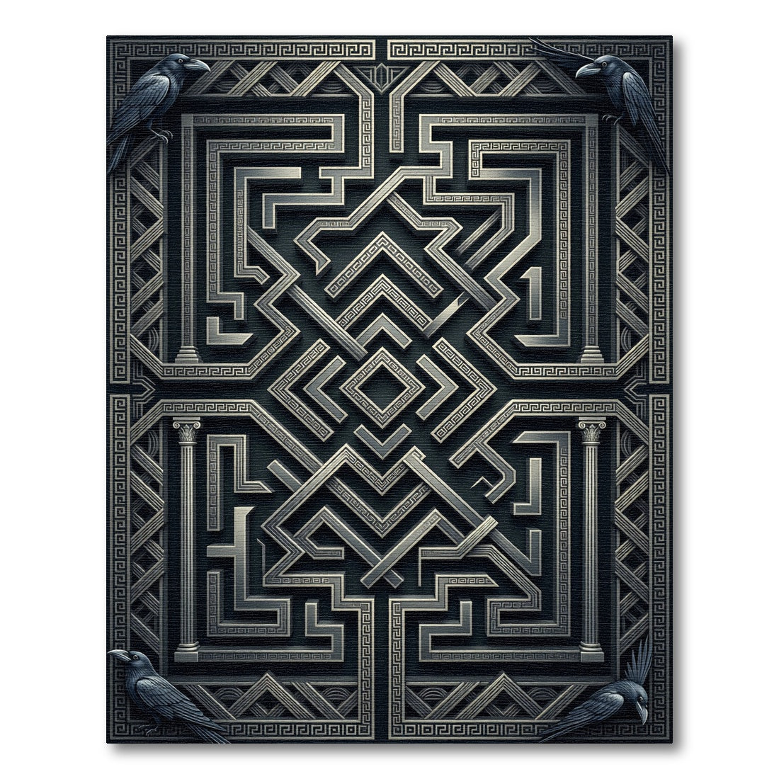 Dark Silver Maze Raven Court Rug