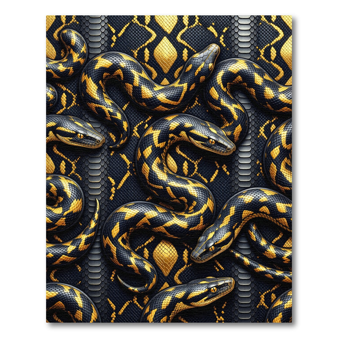 Gold and Black Serpents Reptile Texture Rug