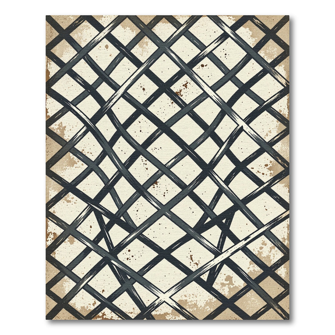 Distressed Charcoal Intersecting Grid Overlay Rug