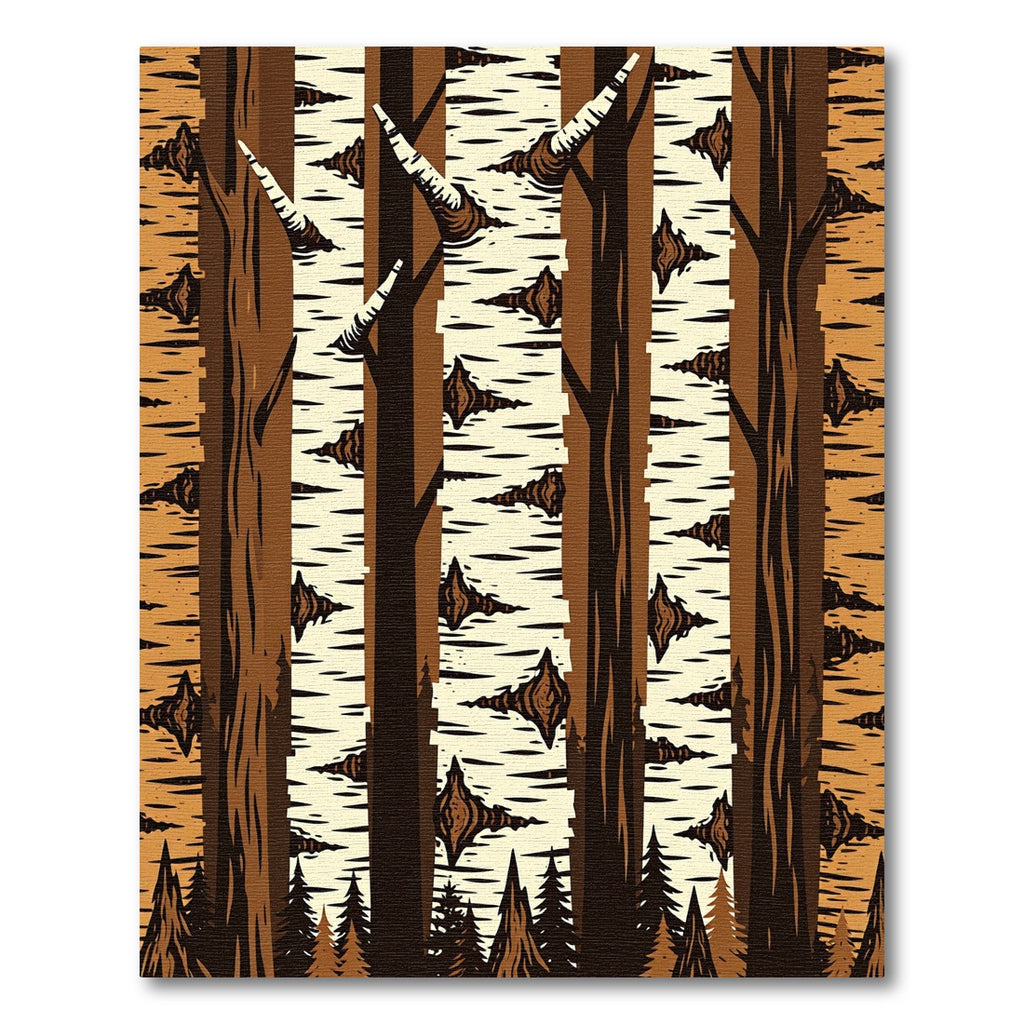 Earthy Birch Forest Silhouette Woodland Rug