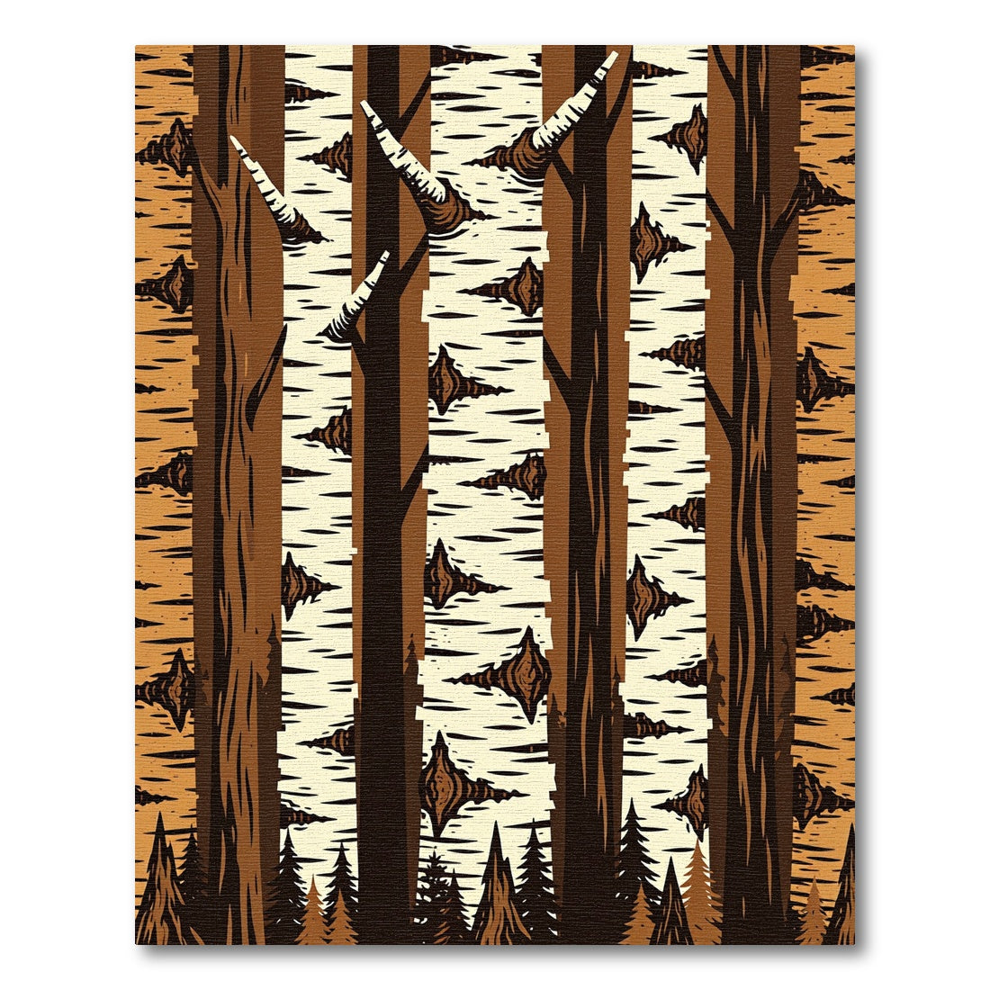 Earthy Birch Forest Silhouette Woodland Rug