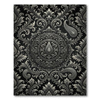 Ornate Black White Paisley Medallion Rug