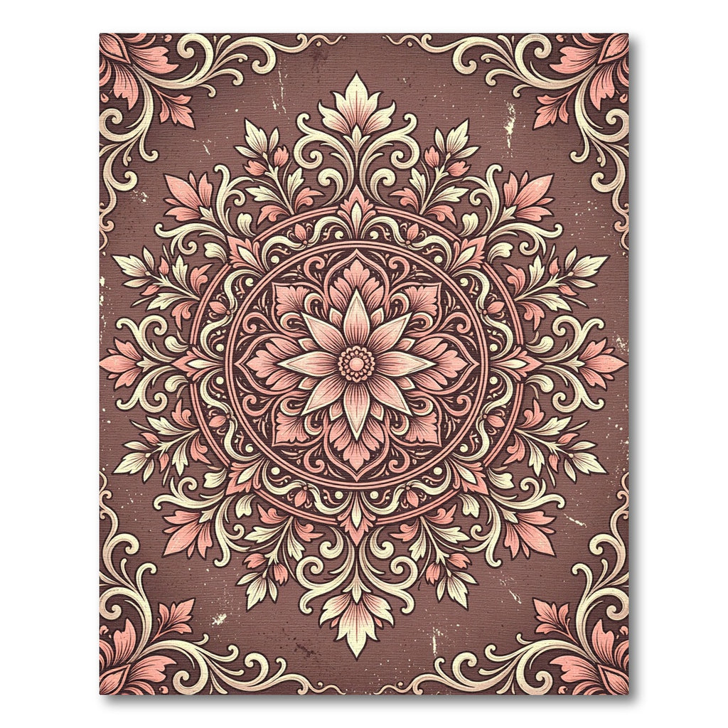 Vintage Dusty Rose Floral Mandala Rug