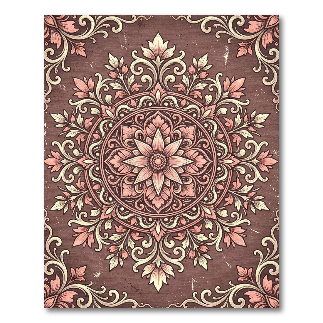 Vintage Dusty Rose Floral Mandala Rug