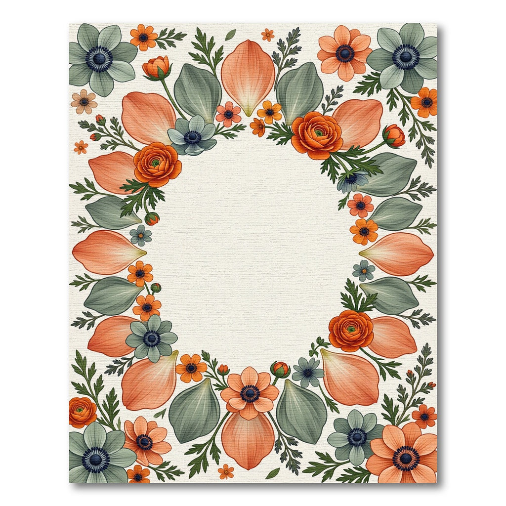 Floral Wreath Orange Teal Blossom Rug