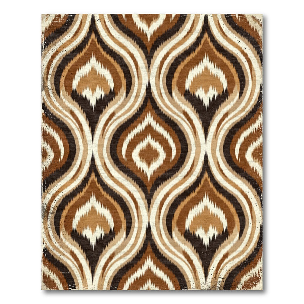 Mid Century Brown Ikat Wave Rug