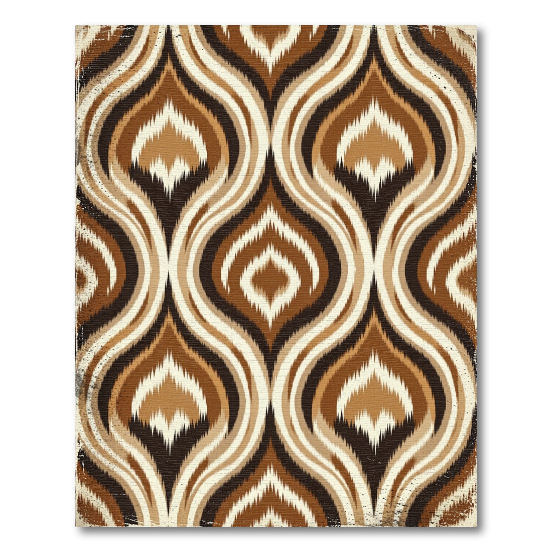Mid Century Brown Ikat Wave Rug