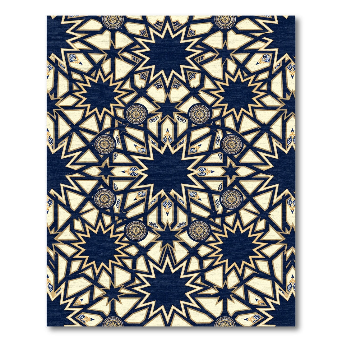 Midnight Blue Geometric Star Medallion Rug