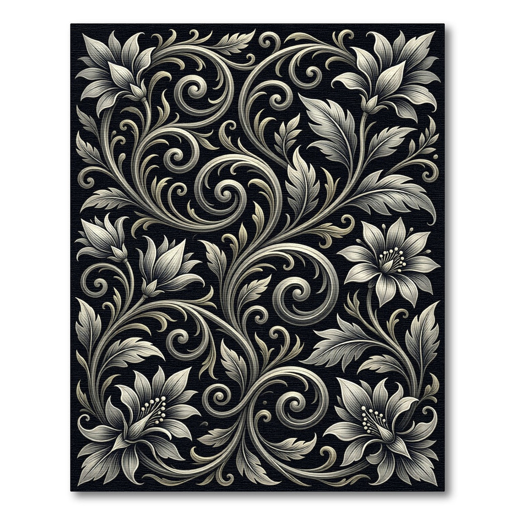 Ornate Ivory Floral Scrollwork Rug