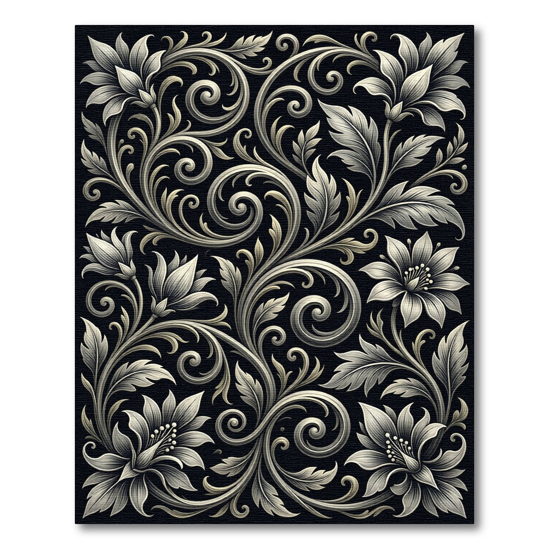Ornate Ivory Floral Scrollwork Rug