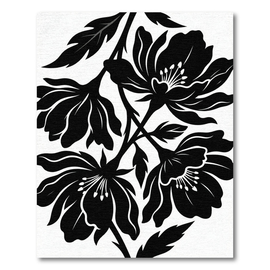 Bold Black Floral Botanical Composition Rug