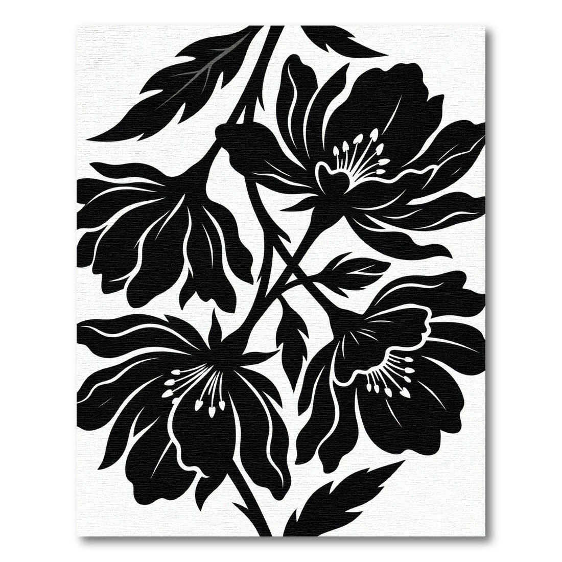 Bold Black Floral Botanical Composition Rug