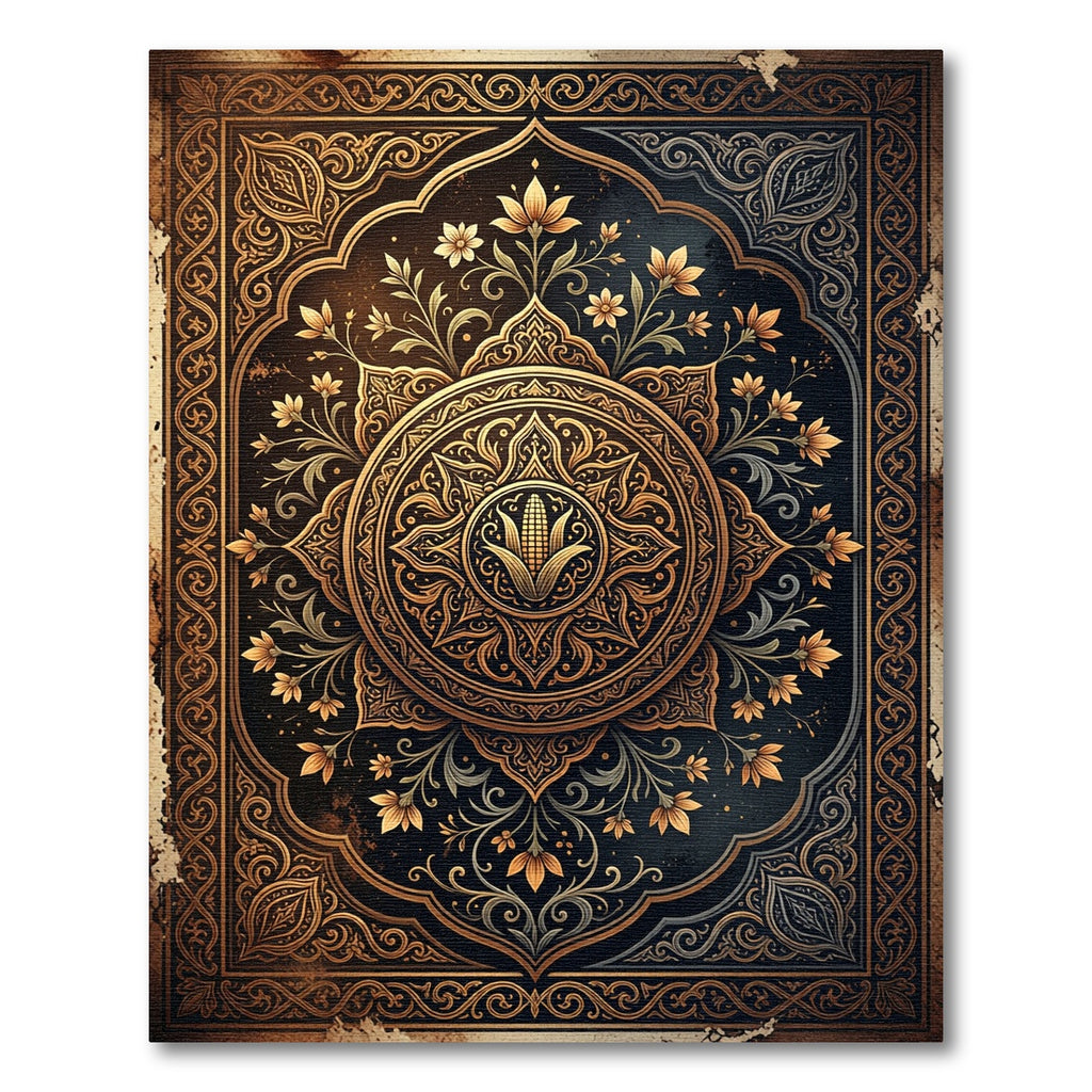 Ornate Golden Corn Medallion Flora Rug