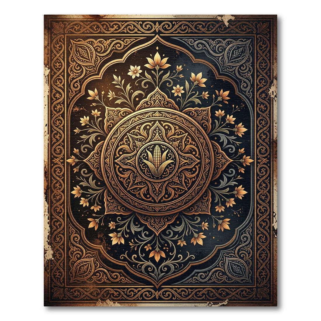 Ornate Golden Corn Medallion Flora Rug