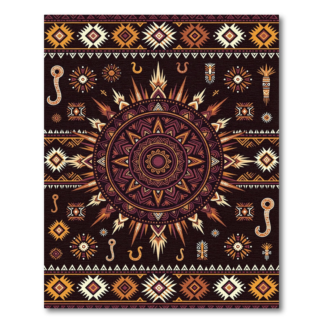Tribal Sun Geometric Earthy Medallion Rug