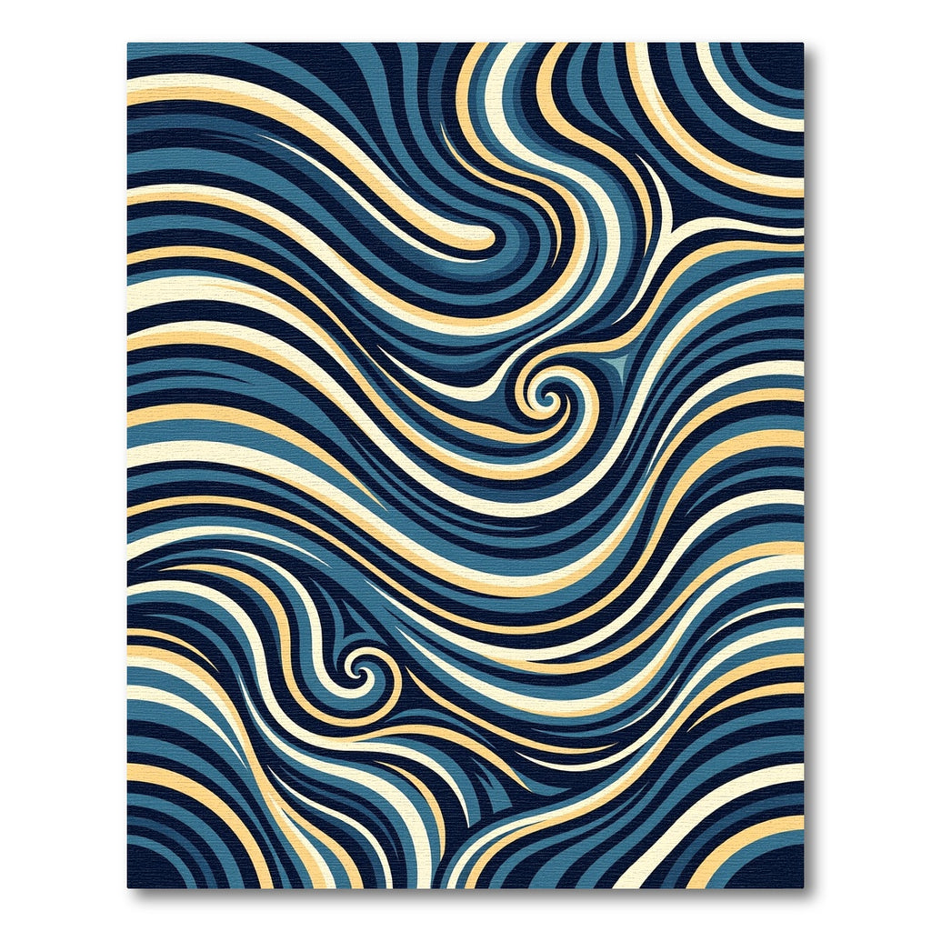 Navy and Gold Fluid Swirl Wave Rug
