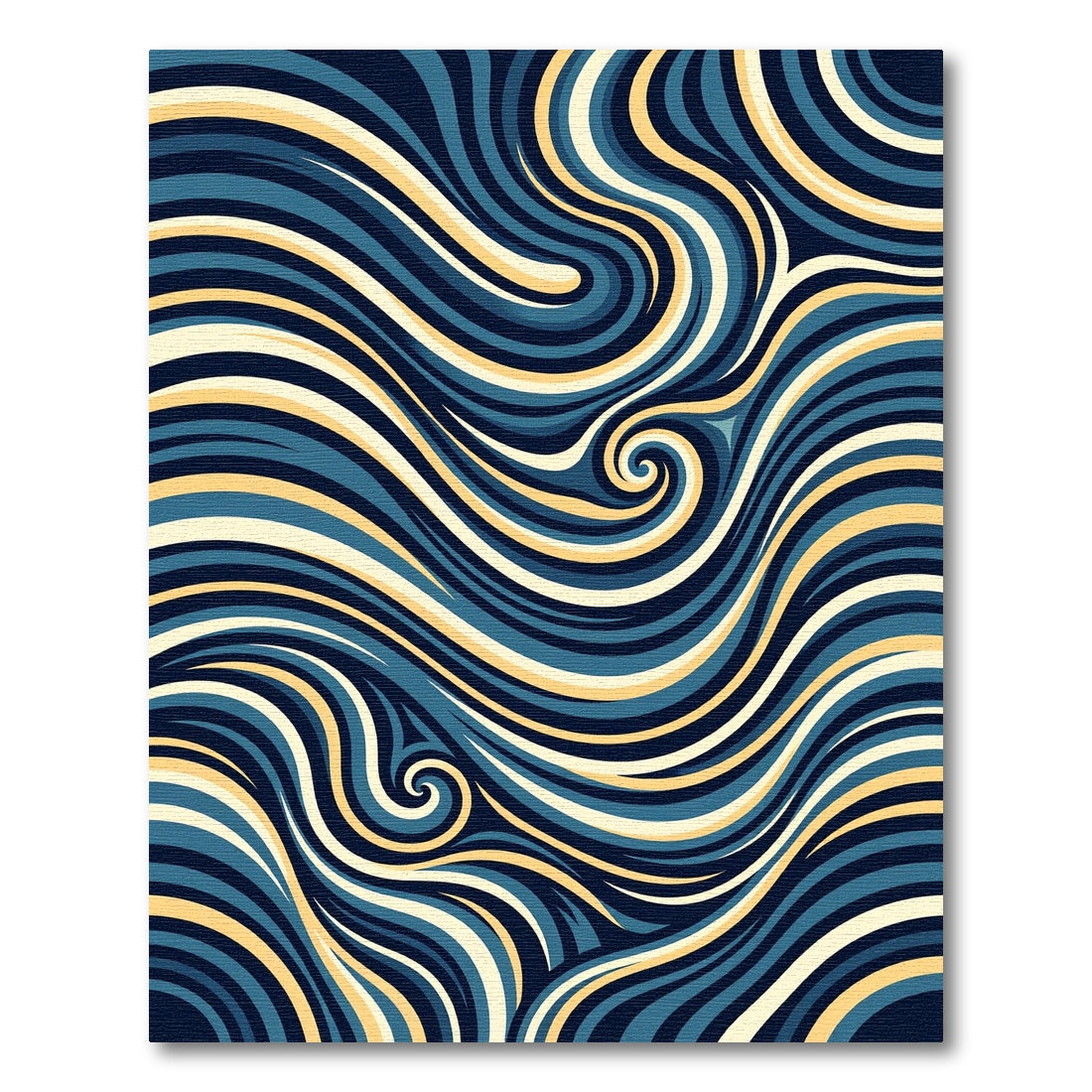 Navy and Gold Fluid Swirl Wave Rug
