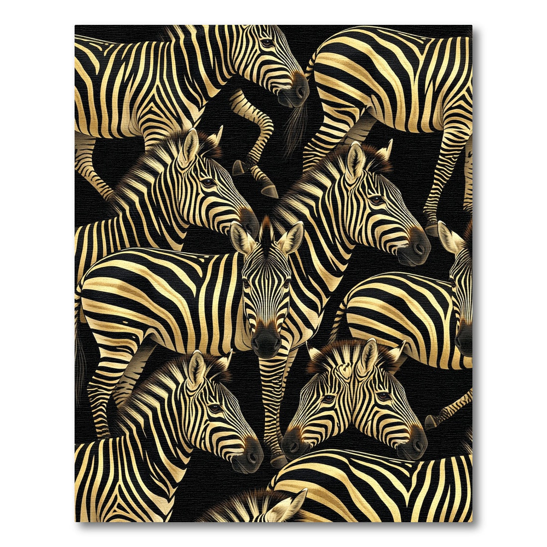 Bold Black Gold Zebra Herd Illustration Rug